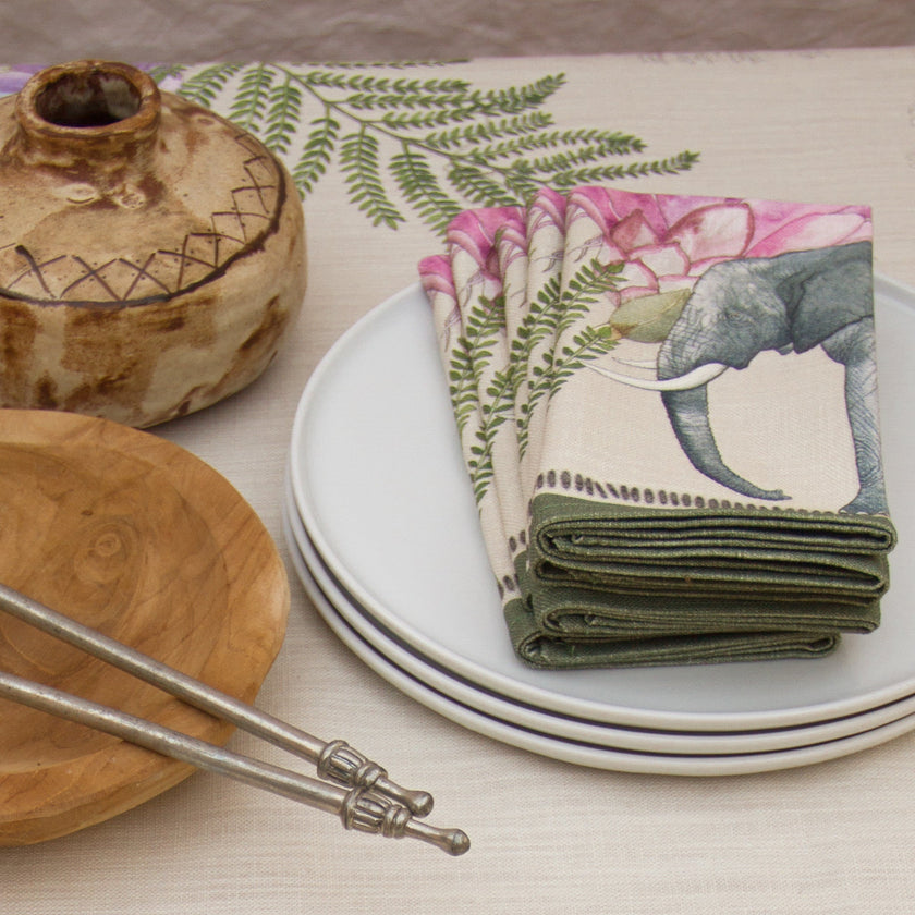 Coral Bloom Wildlife Fabric Eco-Friendly Set Napkins (Exclusive Art Print)