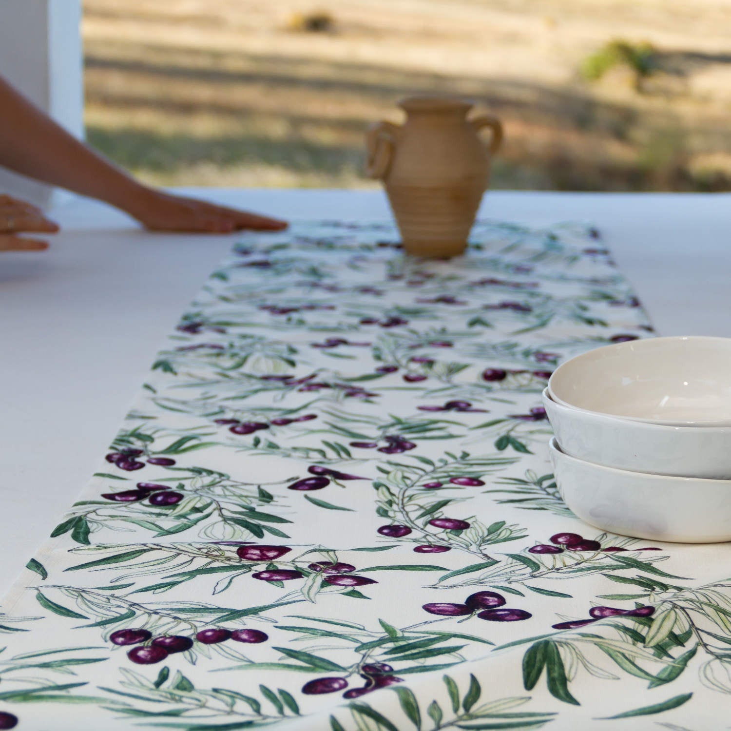 Coral Bloom Natural Fabric Table Runners (Exclusive Art Print)