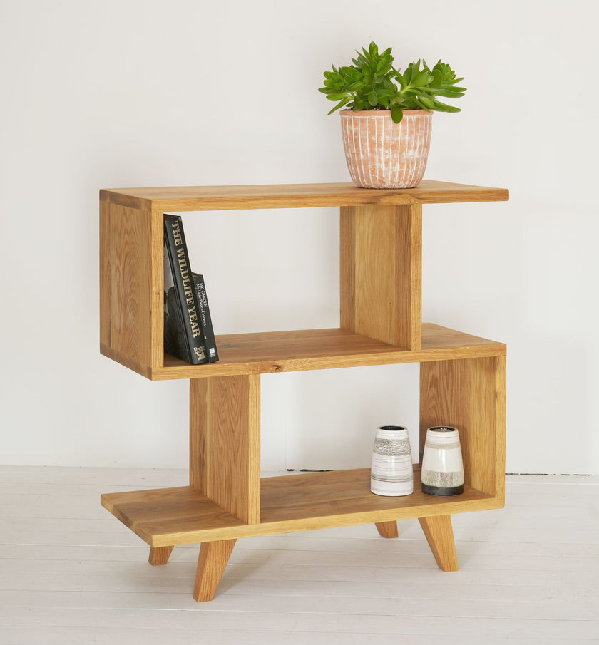 Elegant Solid Oak Pedestal with Legs, Open Shelving, Versatile TV Stand