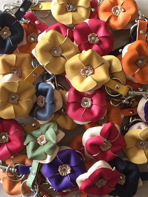 Sanna Leather Handcrafted 3D Flower Key Fob